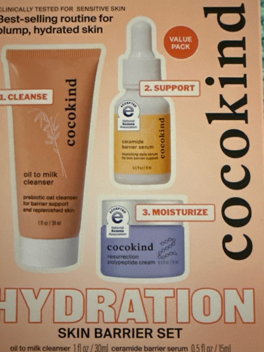 Cocokind Hydration Skin Barrier Cleanser & Trio Set - Peach, Yellow, Lavender